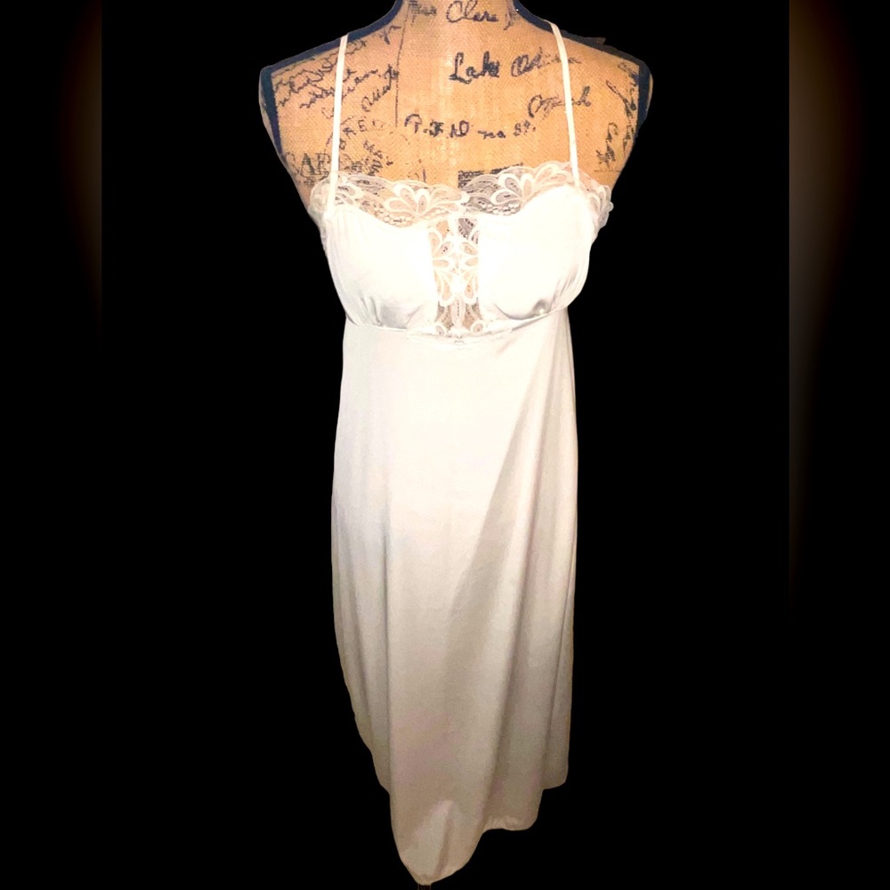 Vintage St Michael White Lace Bridal Long Slip Dress Nightgown SZ 14, BUST 36